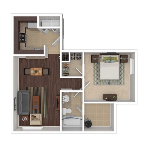 Floor plan for 1 bed, 1 bath, 600 sqft